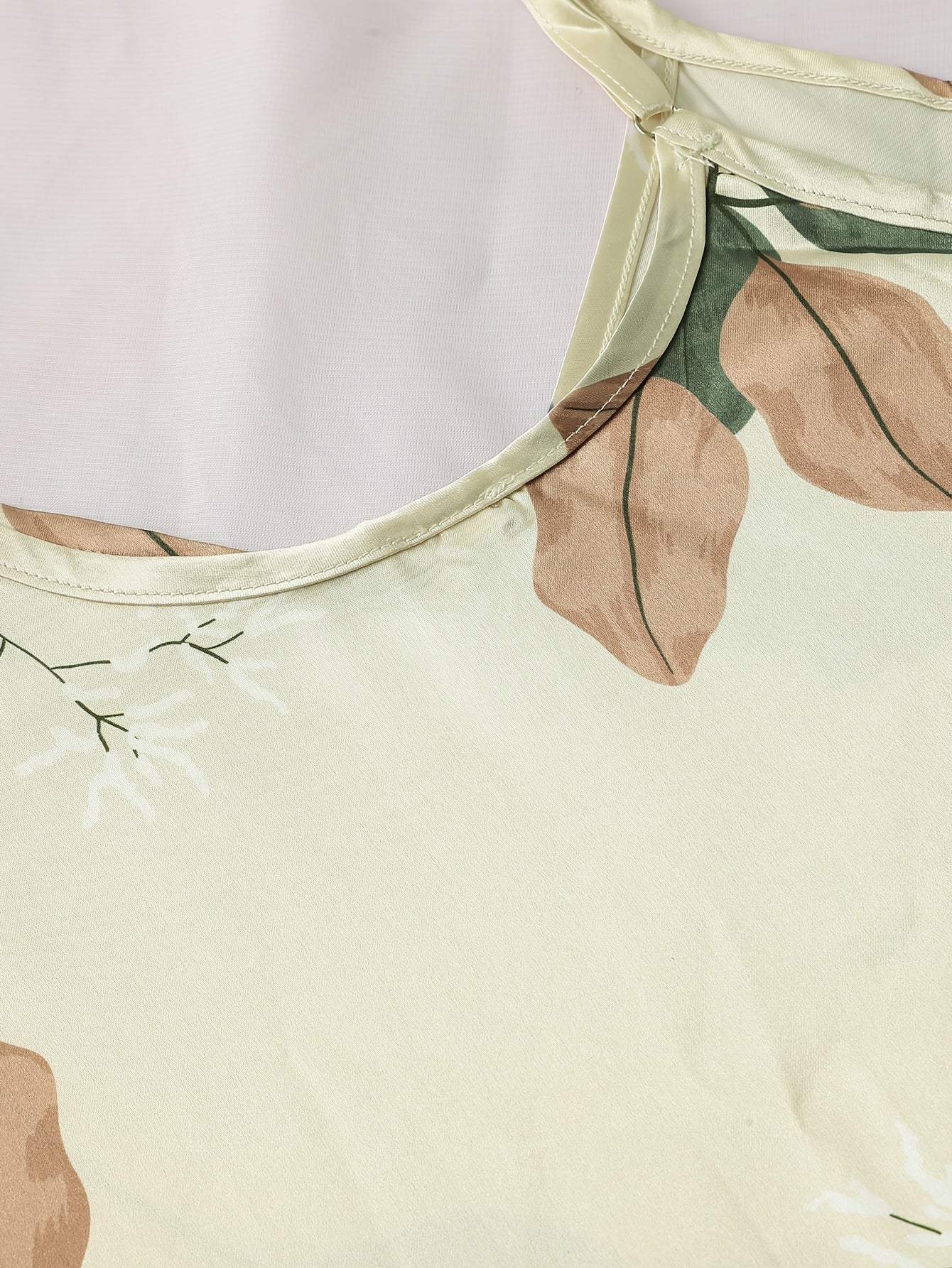 2pcs Set Of Satin Apricot Suspender Top, Tulip Patterned Pants, Sleepwear, Women's Suspender Top And Long Pants Sleepwear, Home Wear, 2pcs Set, Bedtime Pajamas, Cozy Nightwear, Elegant Sleepwear, Feminine Pajamas, Smooth Texture, Breathable Material,
