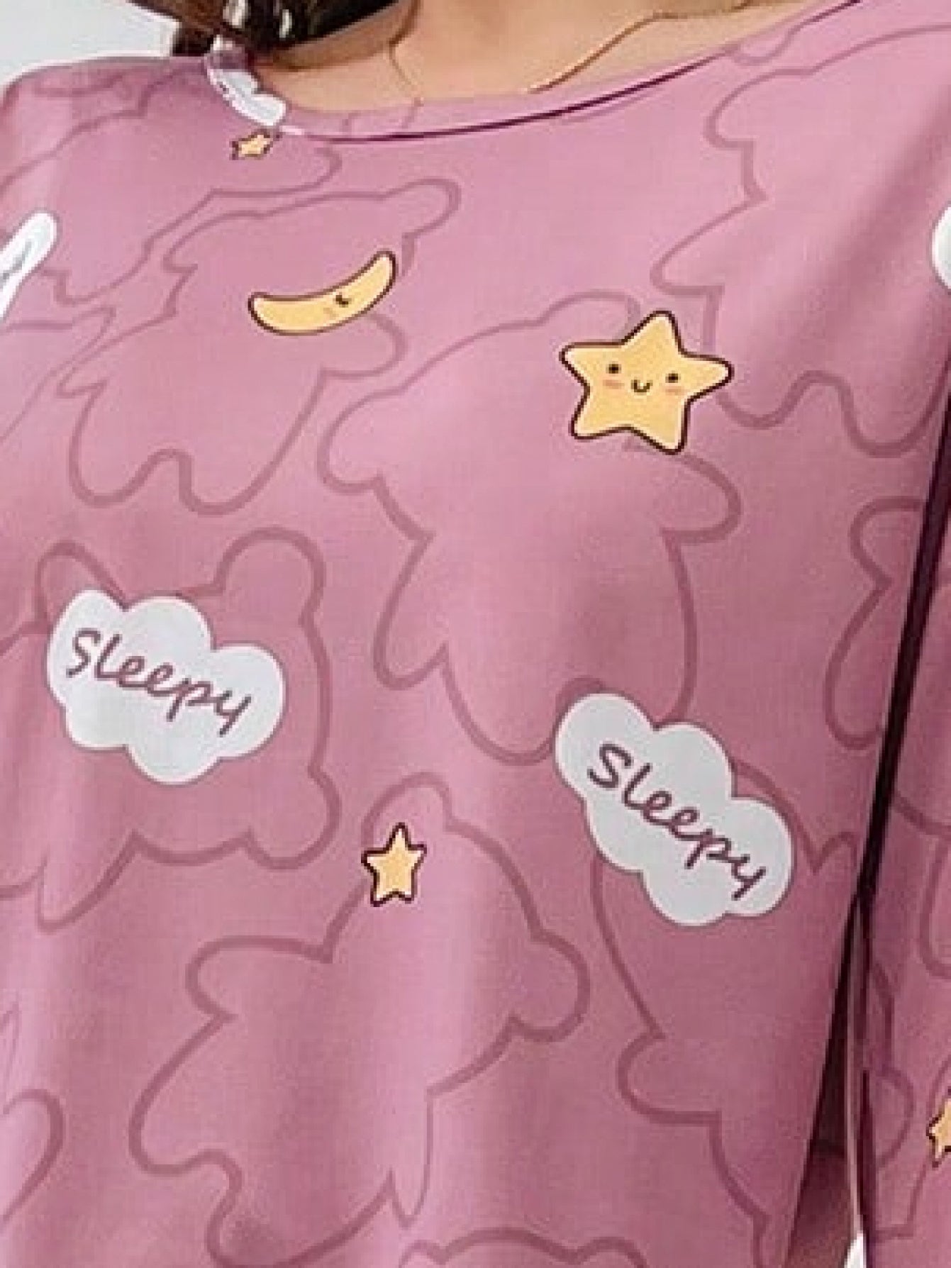 3 Sets of 6pcs, Women'S Casual Polyester Tricolor Long-Sleeved Top, Long Pants Pajama Set with Eye Mask, Doughnut, Doll Bear, Moon And Star Print, Fabric, Long-Sleeved Top with Trousers, Comfortable Home Casual Loungewear Can Be Worn Outs
