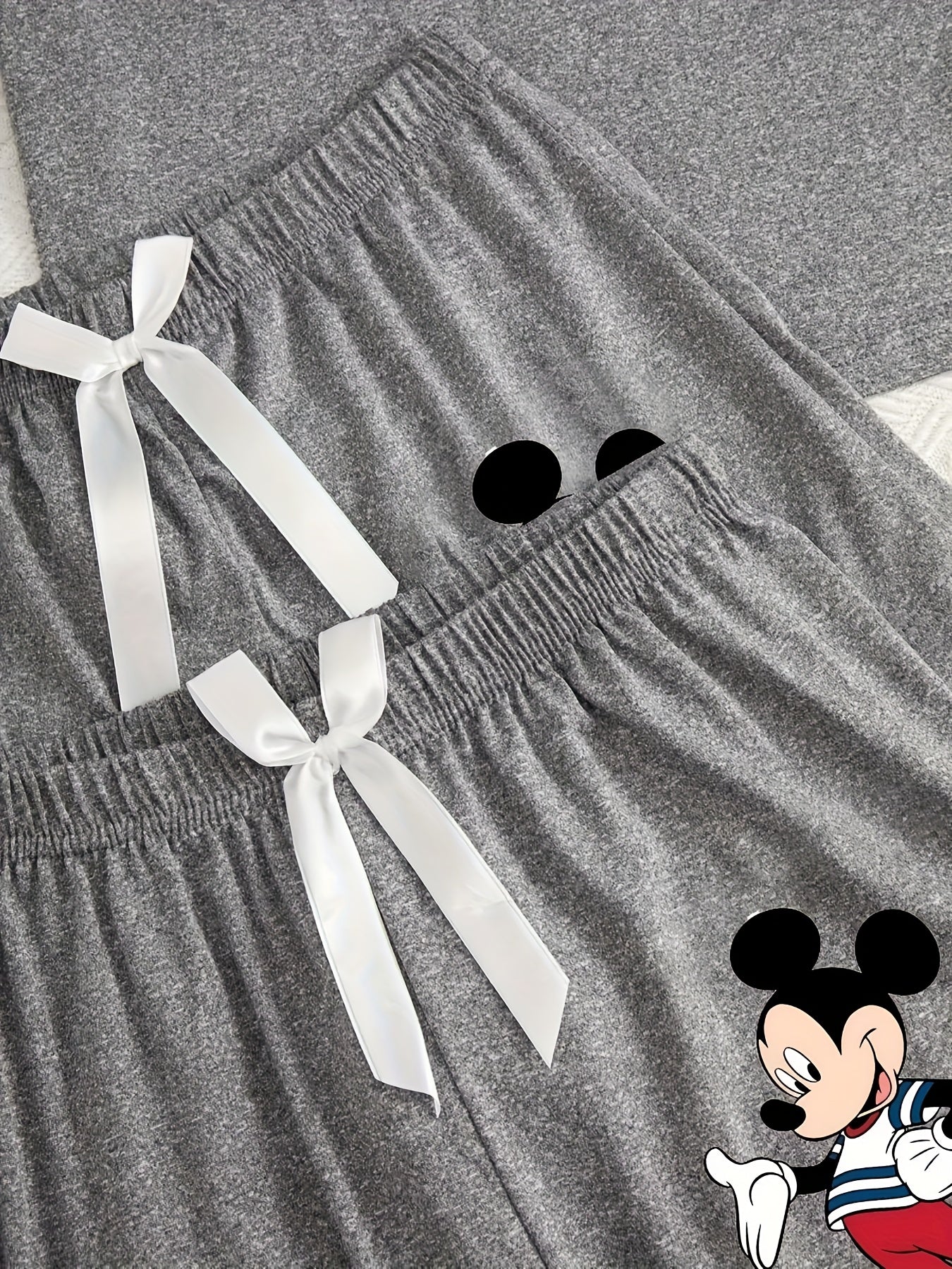 Disney Mickey And Minnie Pajama Set Cute Pop Printed Round Neck Short Sleeve Top And Pants 3pcs Set