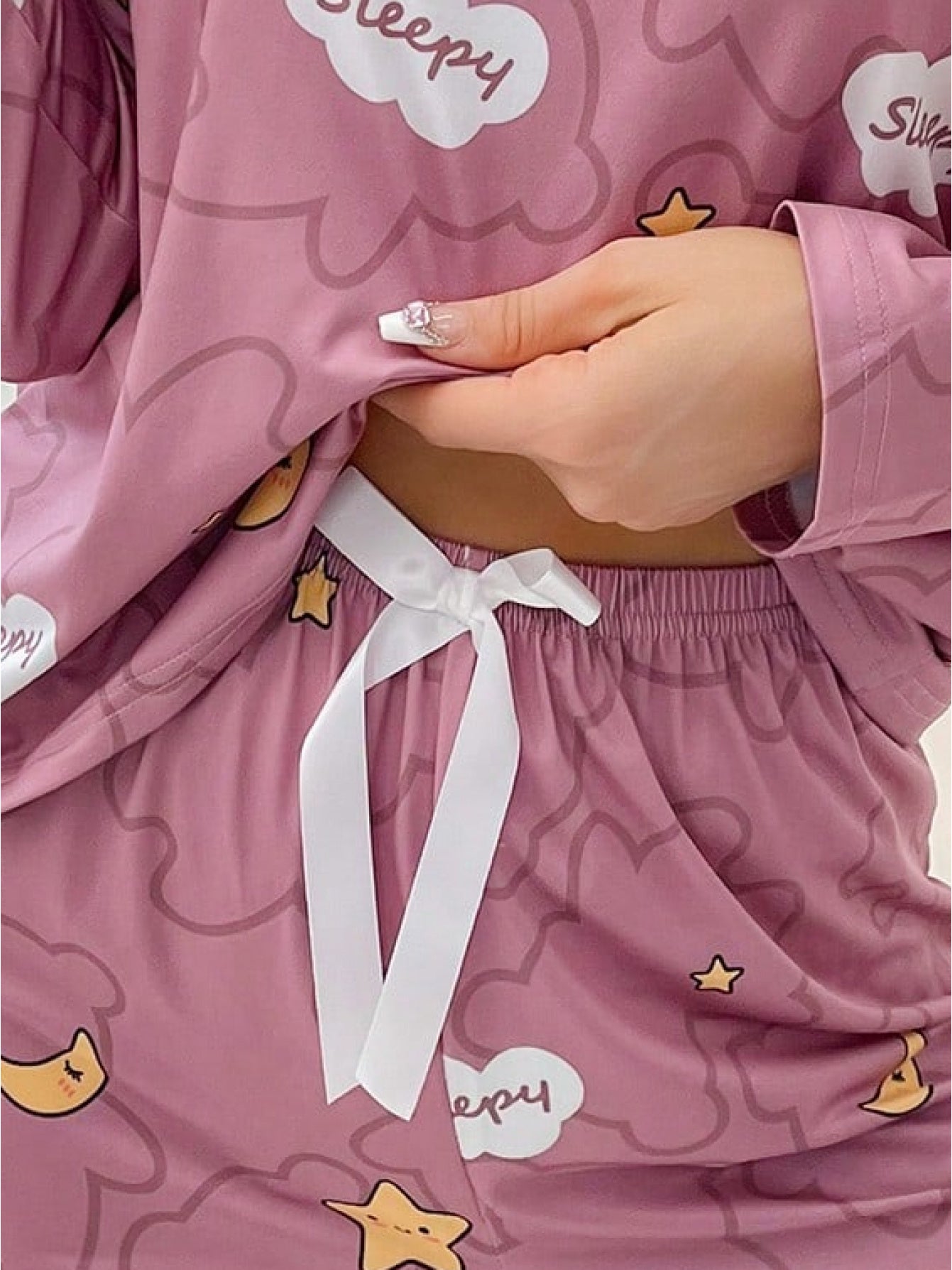 3 Sets of 6pcs, Women'S Casual Polyester Tricolor Long-Sleeved Top, Long Pants Pajama Set with Eye Mask, Doughnut, Doll Bear, Moon And Star Print, Fabric, Long-Sleeved Top with Trousers, Comfortable Home Casual Loungewear Can Be Worn Outs