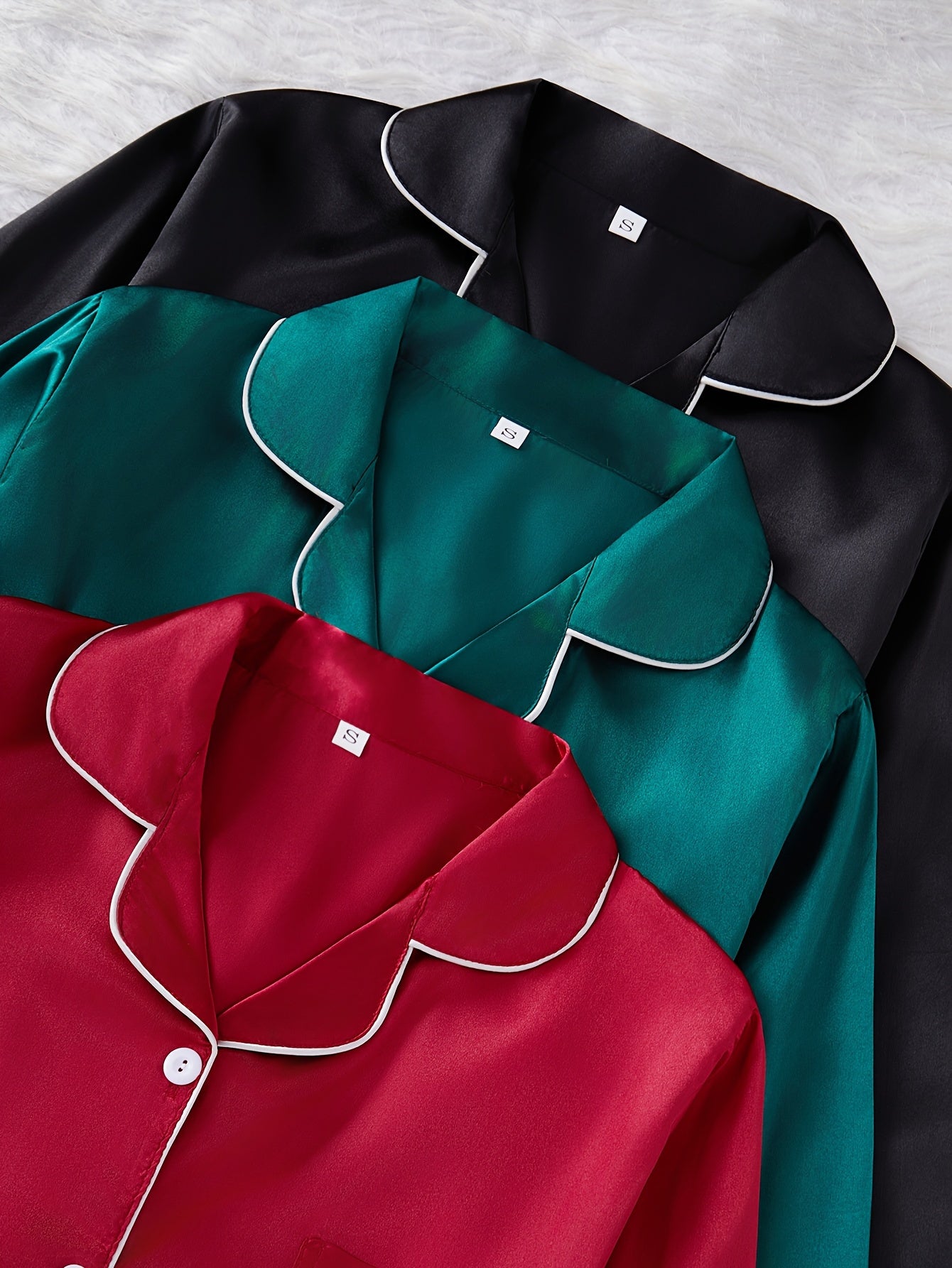 3pcs Set Solid Color Pajama Suit for Women with Long Sleeves and Casual Home Wear