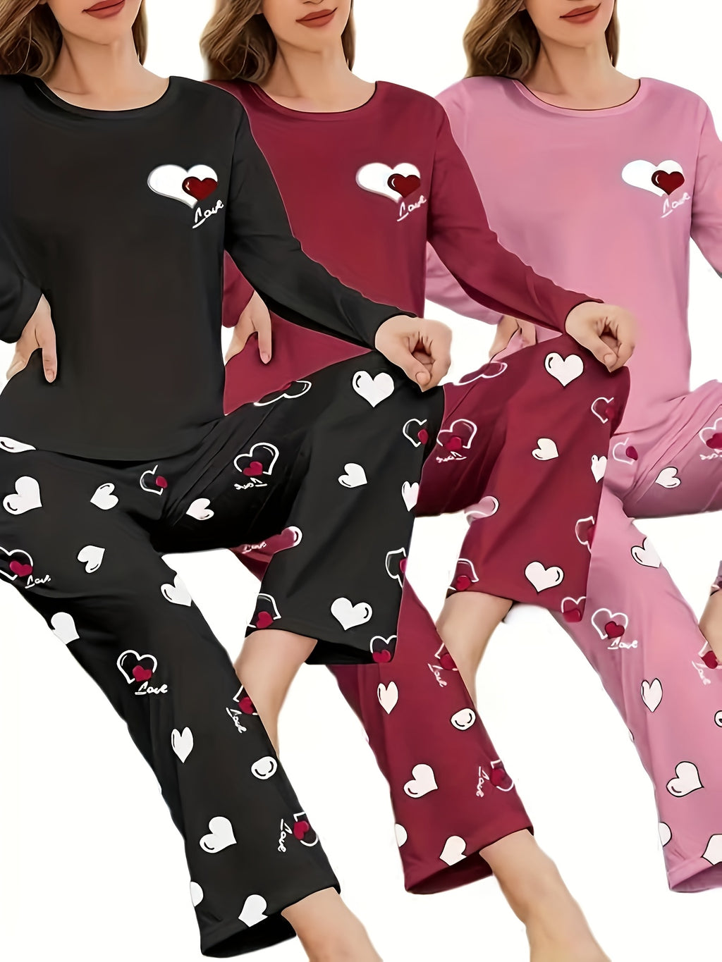 Women's New Autumn And Winter Style Heart-printed Pajama Set, Long-sleeved And Long Pants Six-piece Combination Set, Casual And Comfortable Home Wear