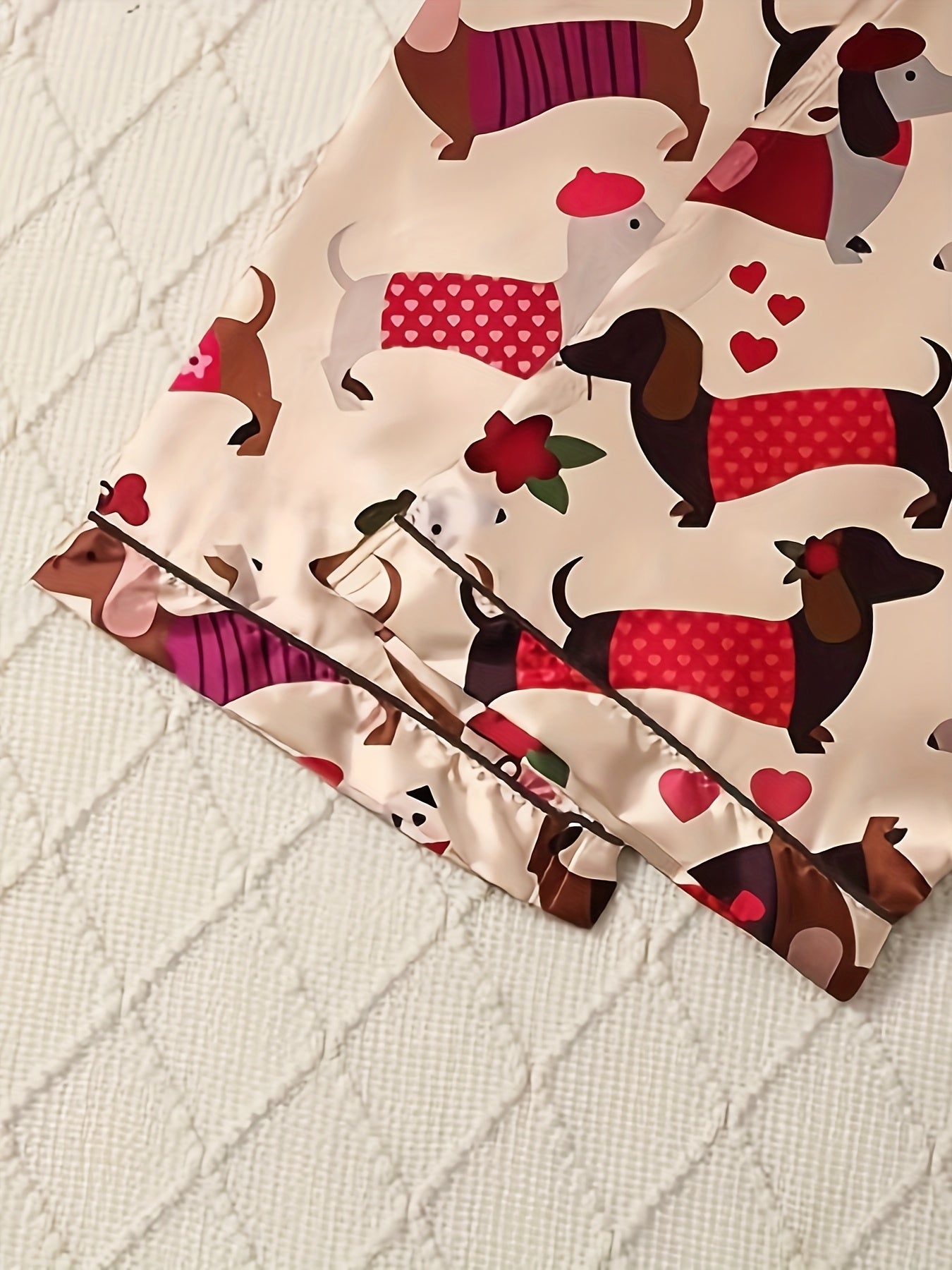 Colorful Dachshund Three-Piece Set: Pajama Top, Pants, and Dog Pajamas - Cozy Autumn/Winter Outfit with Playful Animal Print, Casual Style, Polyester Blend, Adult Size, Cute Pajamas