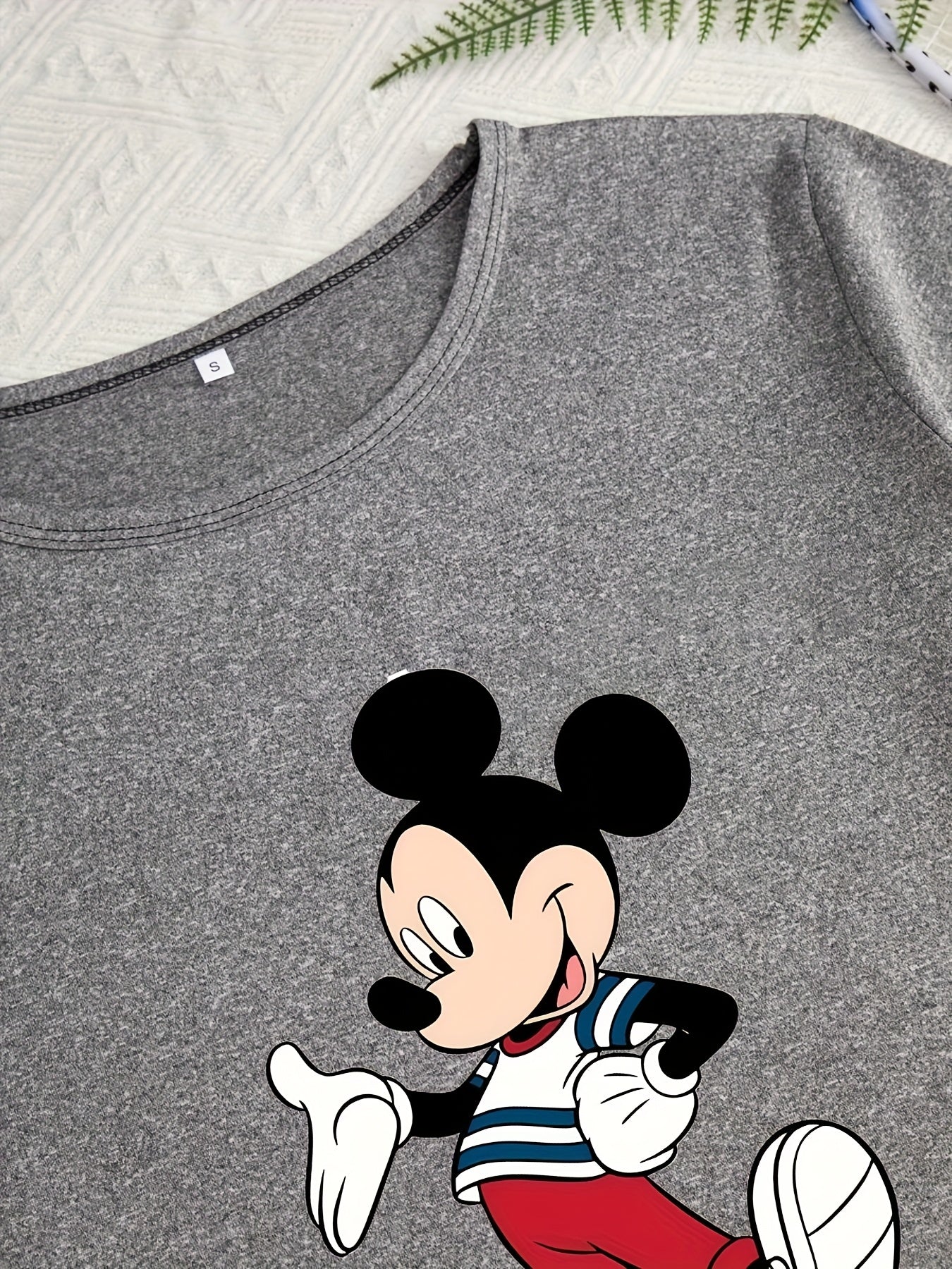 Disney Mickey And Minnie Pajama Set Cute Pop Printed Round Neck Short Sleeve Top And Pants 3pcs Set