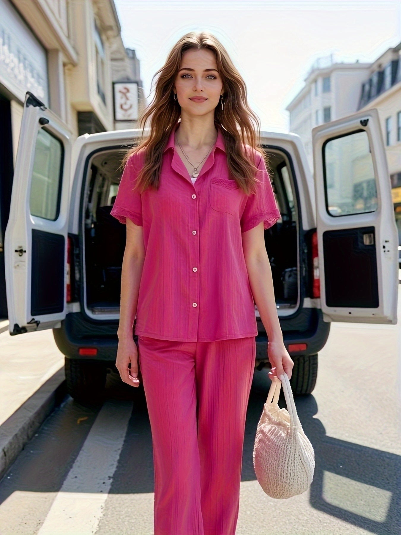 Women'S Home Clothes Fashion Wave Bar Splicing Lace Short Sleeve Pajamas Home Clothes Can Be Wearing Outerwear Pajama Set Casual And Comfortable Two Piece Set