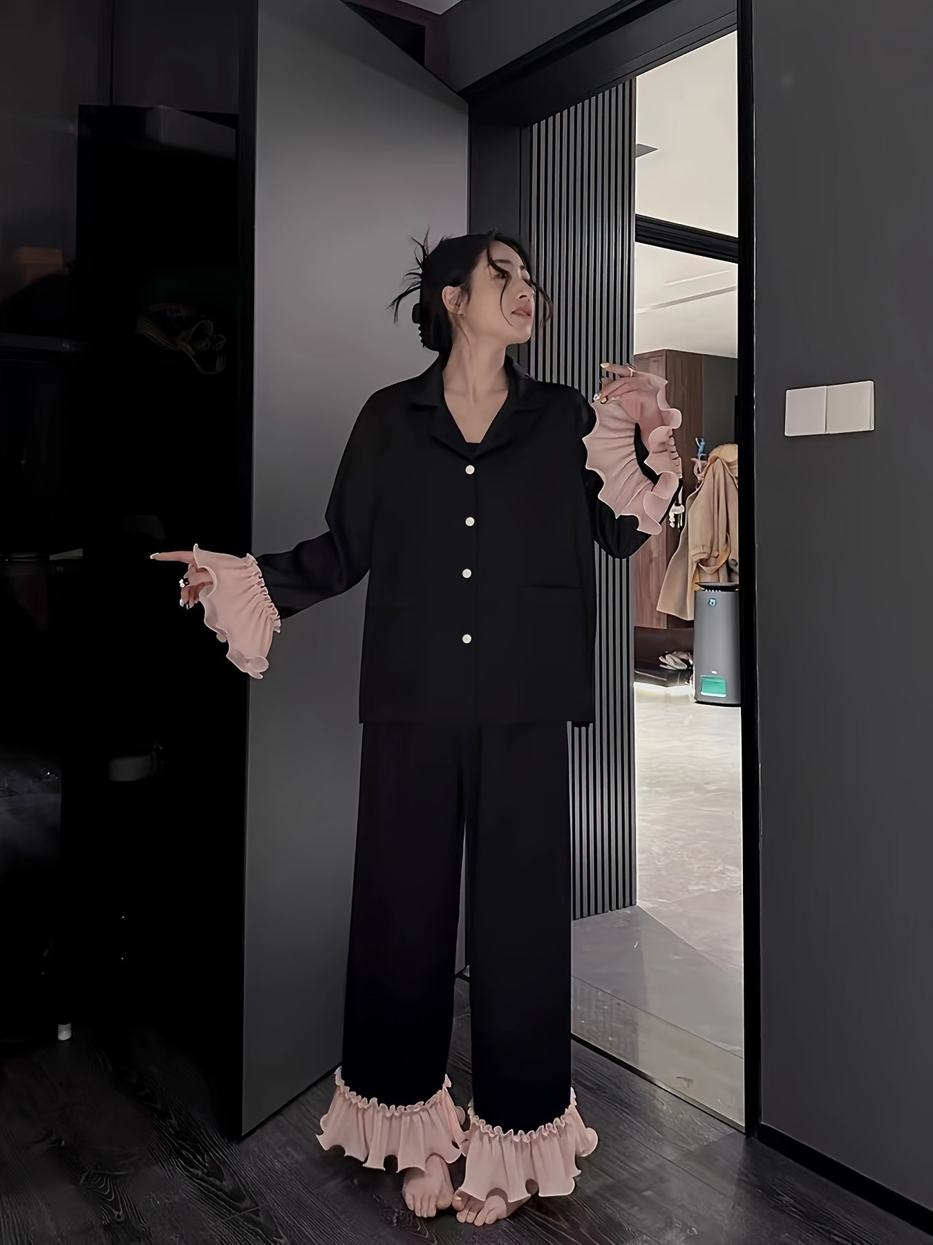 [Silky Satin Pajamas] Satin Pajamas Women's Loose Set | Ice Silky with Mushroom Edge | Can Be Worn As Outerwear Or Pajamas