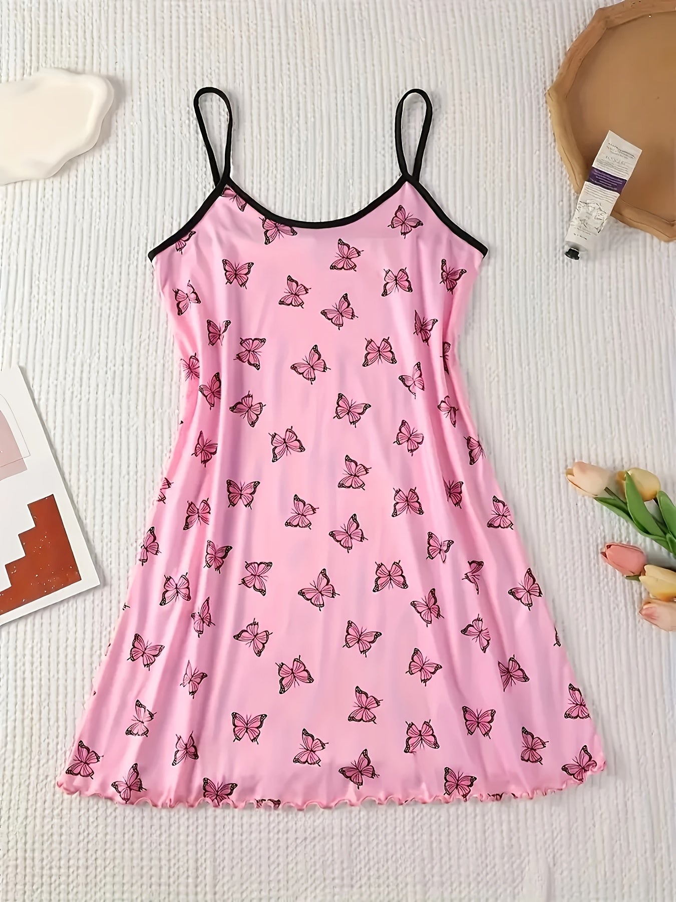 [Sexy Suspender Pajama Set] 4pcs Women's Sexy Cartoon Print Suspender Pajama Set - Comfortable Polyester Spandex Blend, Machine Washable