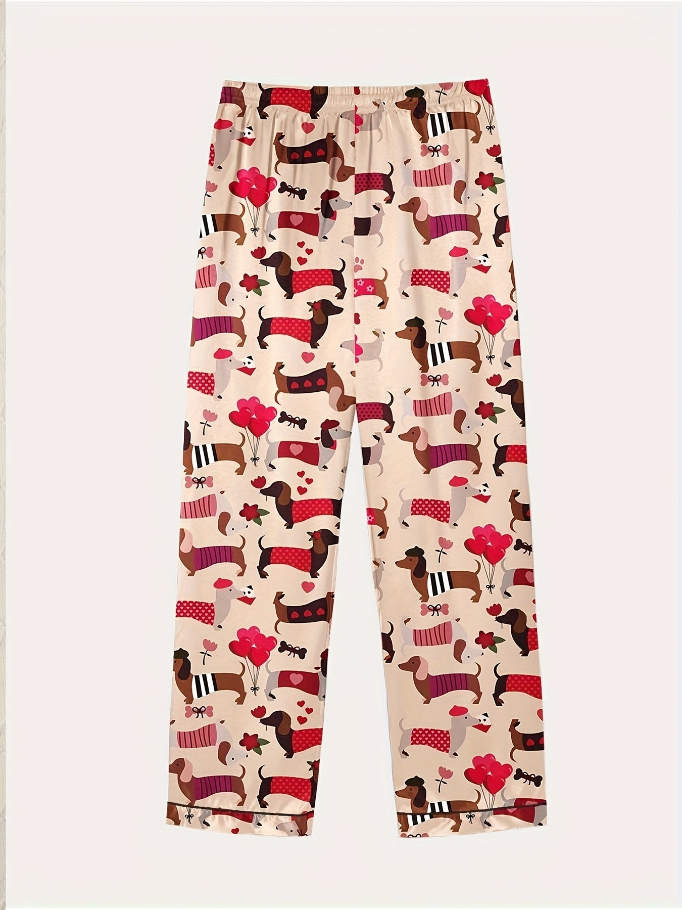 Colorful Dachshund Three-Piece Set: Pajama Top, Pants, and Dog Pajamas - Cozy Autumn/Winter Outfit with Playful Animal Print, Casual Style, Polyester Blend, Adult Size, Cute Pajamas