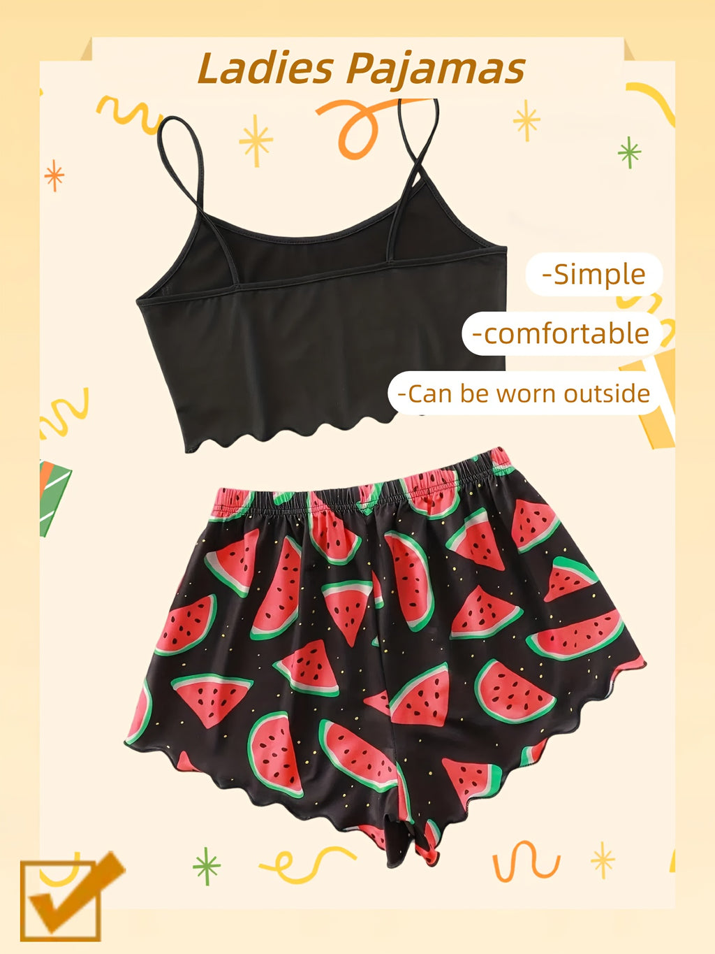Women'S Casual Pajama Set, Simple Print, Thin Shoulder Strap Top and Shorts, Comfortable for All Seasons, Pajamas and Loungewear