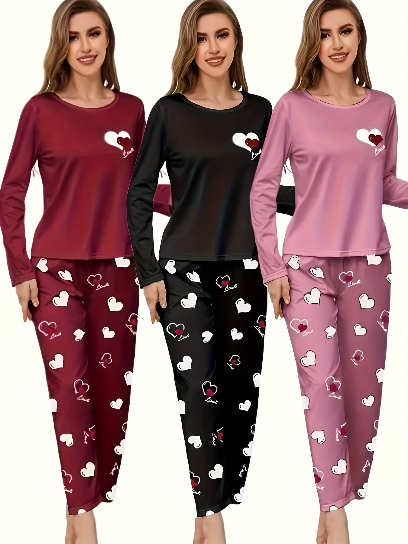 Women's New Autumn And Winter Style Heart-printed Pajama Set, Long-sleeved And Long Pants Six-piece Combination Set, Casual And Comfortable Home Wear