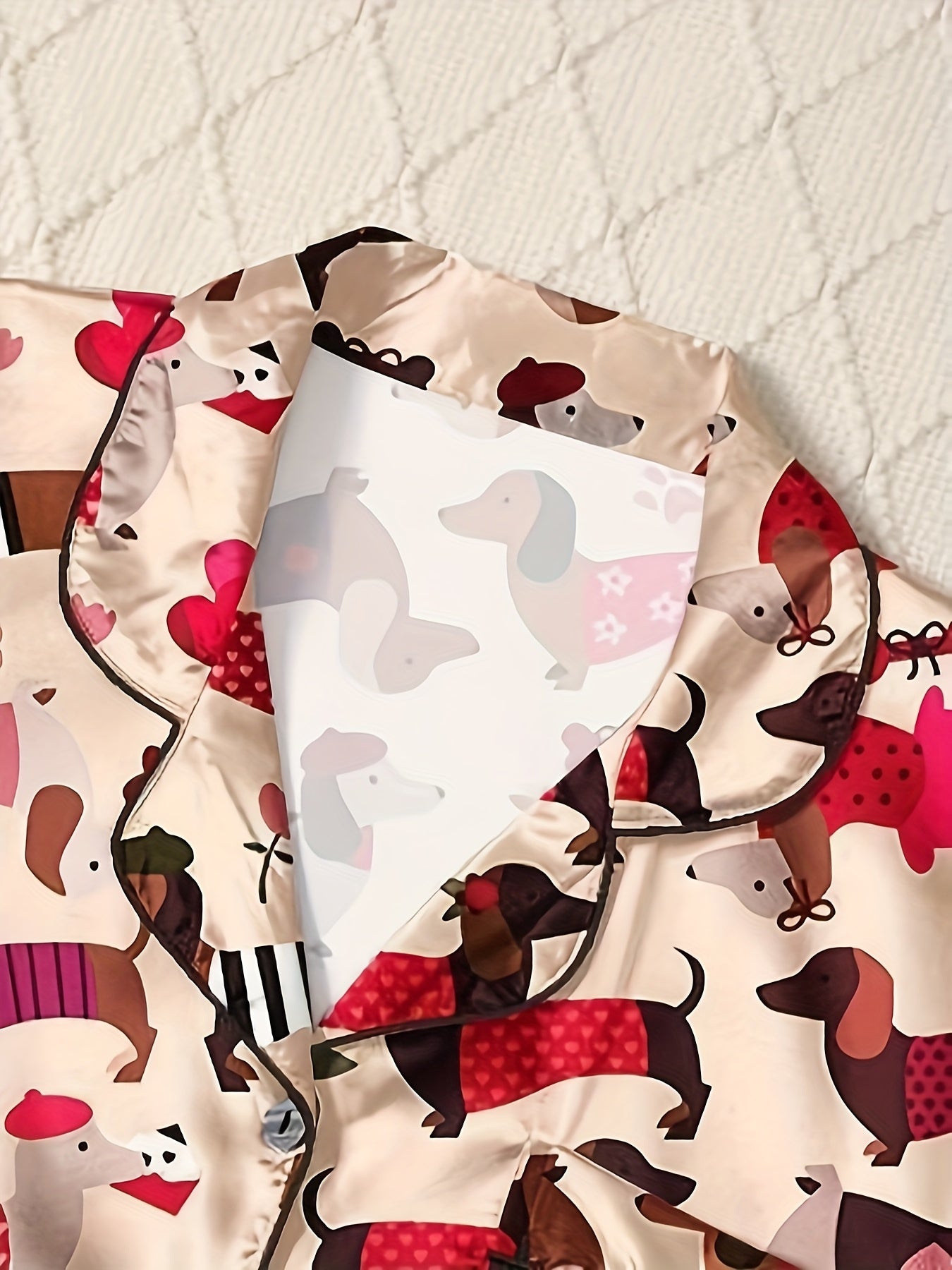 Colorful Dachshund Three-Piece Set: Pajama Top, Pants, and Dog Pajamas - Cozy Autumn/Winter Outfit with Playful Animal Print, Casual Style, Polyester Blend, Adult Size, Cute Pajamas