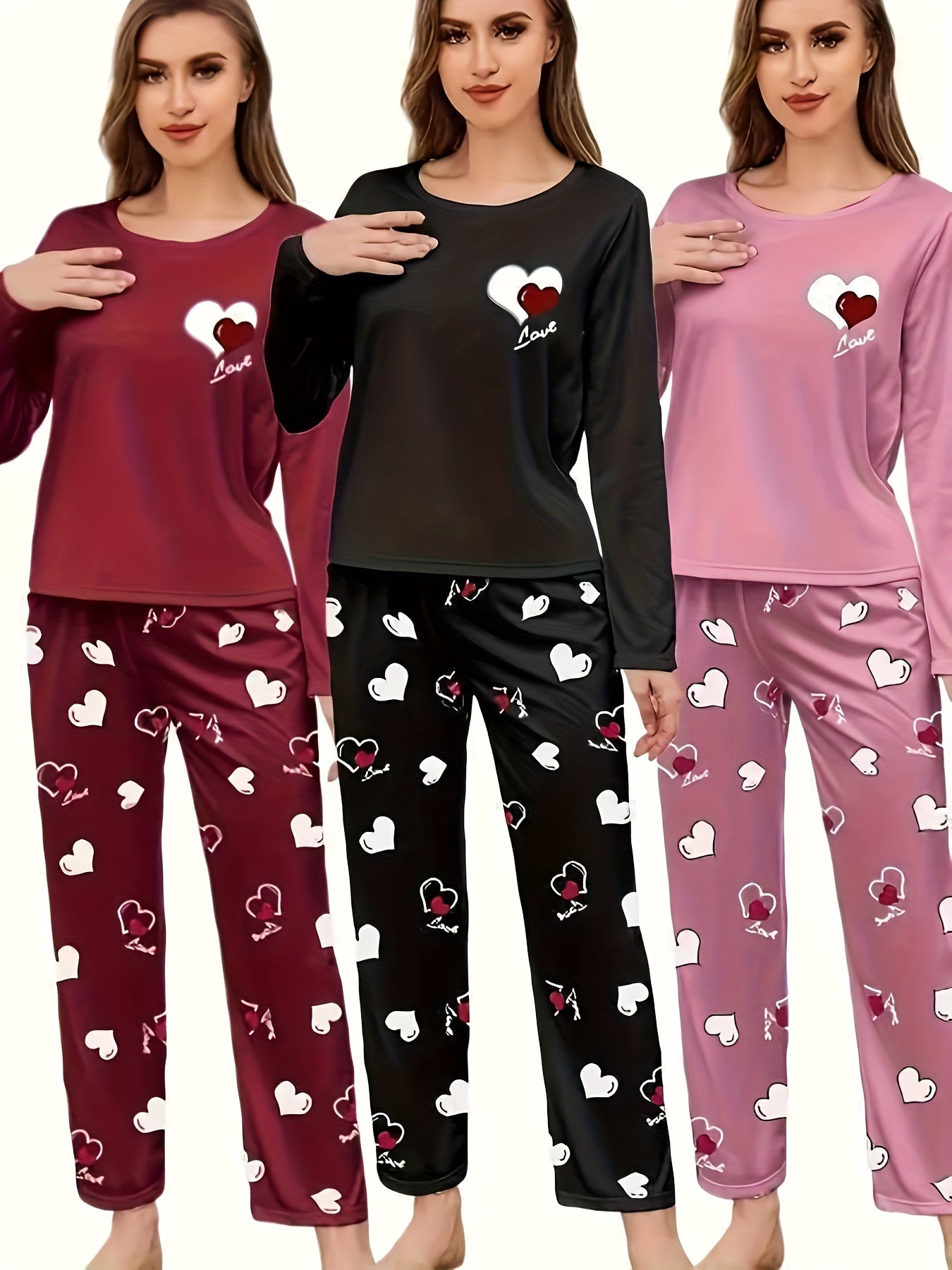 Women's New Autumn And Winter Style Heart-printed Pajama Set, Long-sleeved And Long Pants Six-piece Combination Set, Casual And Comfortable Home Wear