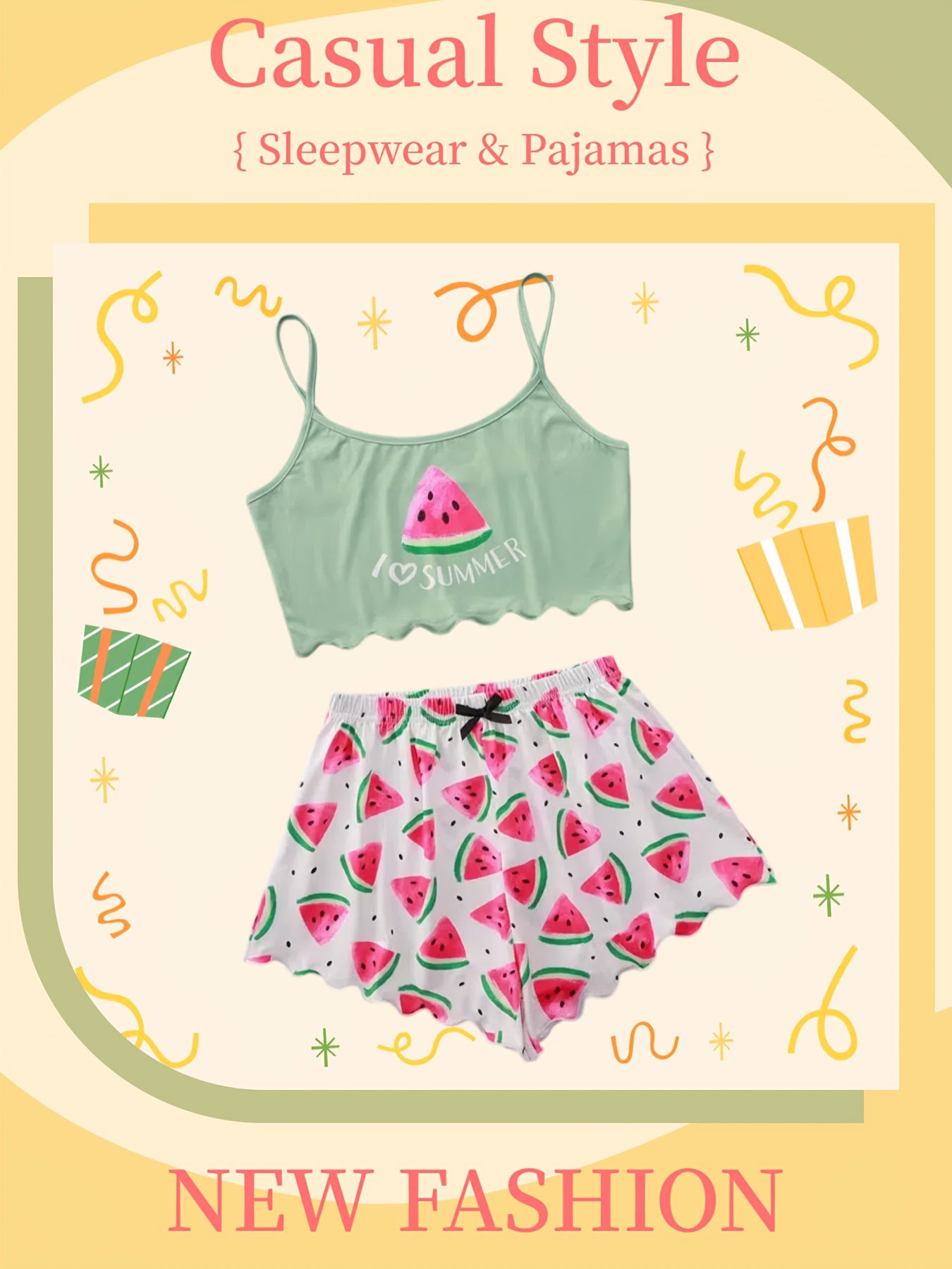 Women'S Casual Pajama Set, Simple Print, Thin Shoulder Strap Top and Shorts, Comfortable for All Seasons, Pajamas and Loungewear