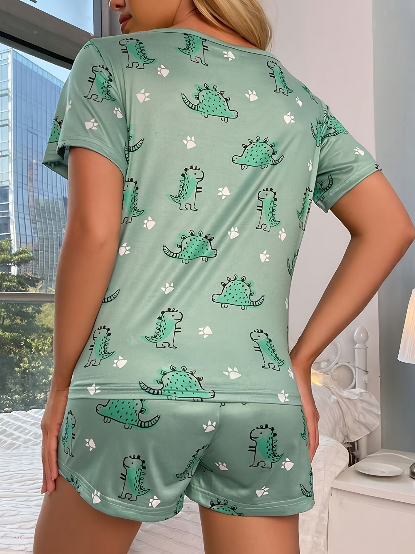 Pajama Set For Women 2 Piece Lounge Set Short Sleeve Tops And Shorts Soft And Cute Cartoon Short Sleeved Shorts Sleepwear