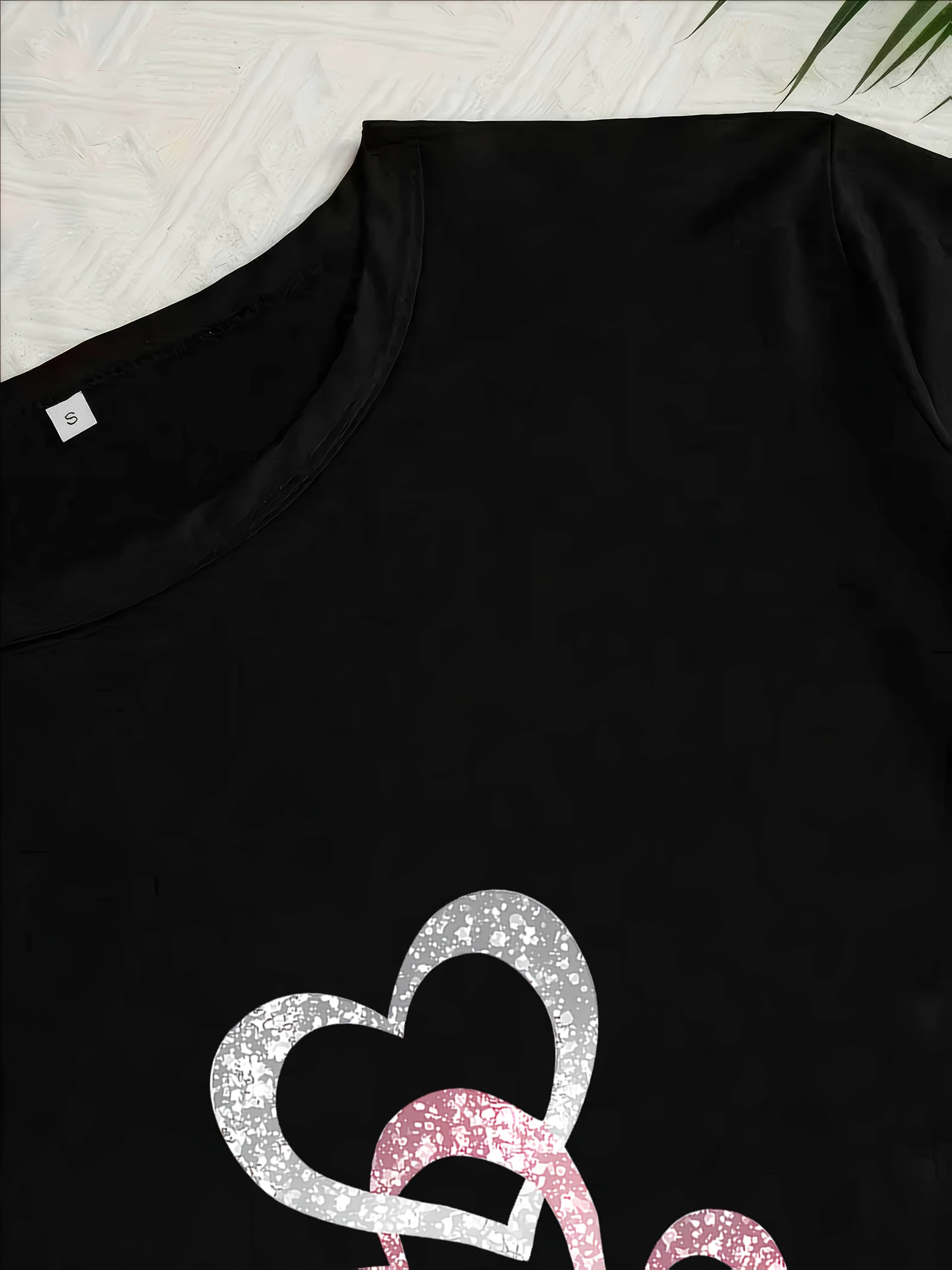 3pcs Women's pajama set with sparkling heart print, featuring a casual round-neck short-sleeve top and long pants, sweet patterned design, suitable for multiple seasons