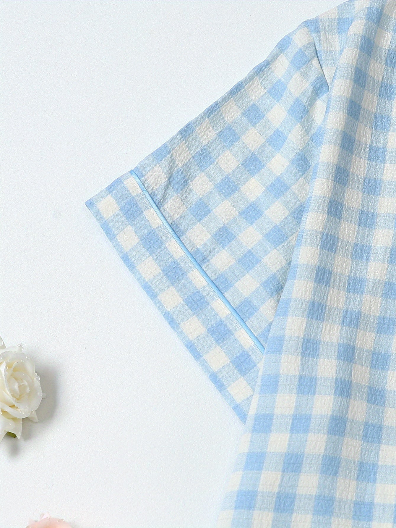 Women'S Casual Gingham Pajama Set - Short Sleeve Blouse with Button-Up & Shorts with Bow Detail, Soft & Breathable Fabric for Spring & Summer, Relaxed Fit, Casual Wear|Gingham Pattern|Short Sleeve Top, Gingham Pajamas