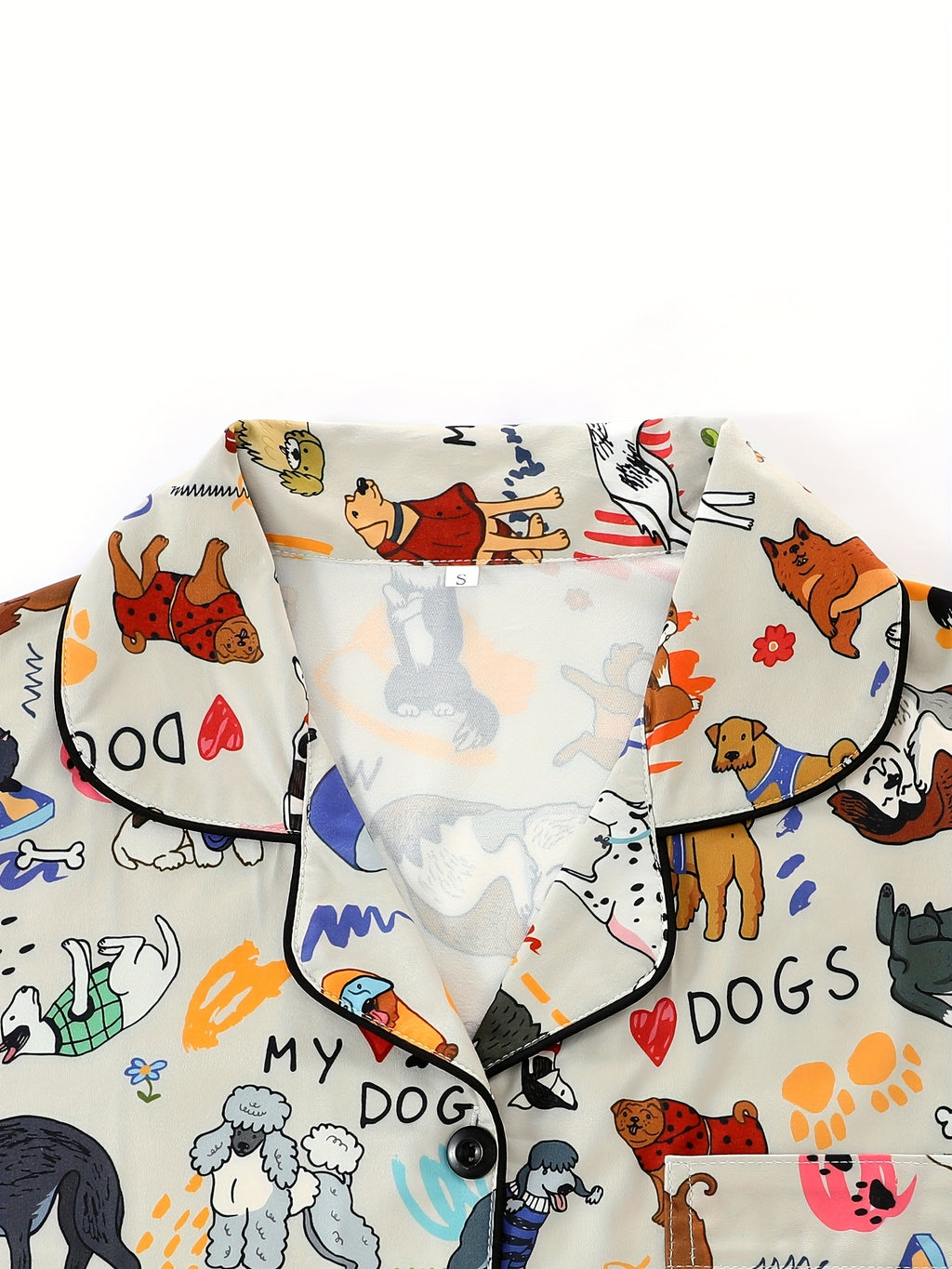 Women'S Pajama Set with Animal Print - Short Sleeve Button-Up Shirt & Loose Elastic Shorts, Cool Summer Wear, Casual All-Season Sleepwear and Loungewear, Polyester Fabric, Cute Pajamas