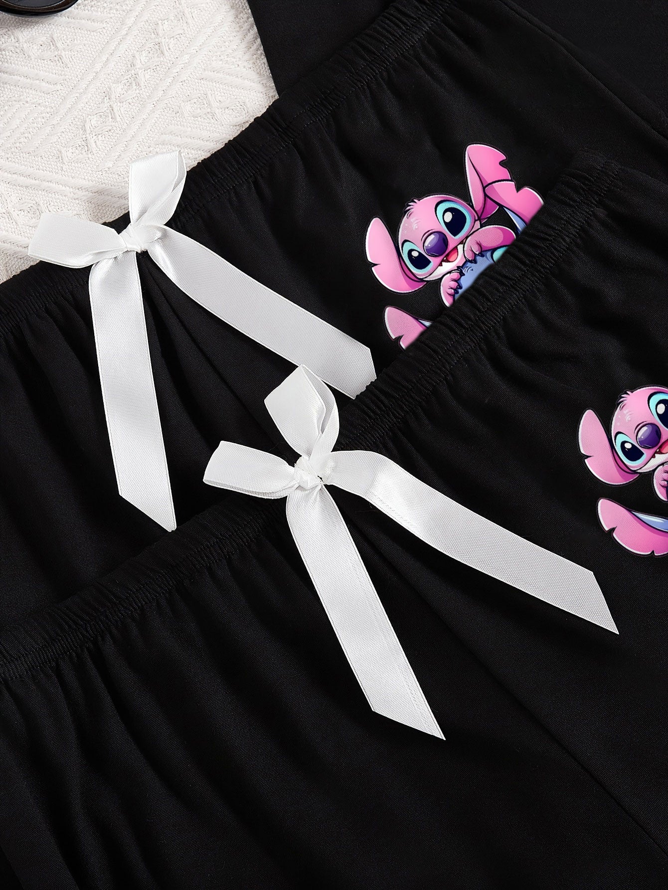 3pcs Stitch Cartoon Print Pajama Set - Black T-Shirt, Shorts & Pants with Pink & Blue Design, Soft & Comfortable, Perfect for All Seasons, Ideal Gift for Fans, Allseason Pajamas|Playful Design|Soft Fabric, Stitch Pajamas