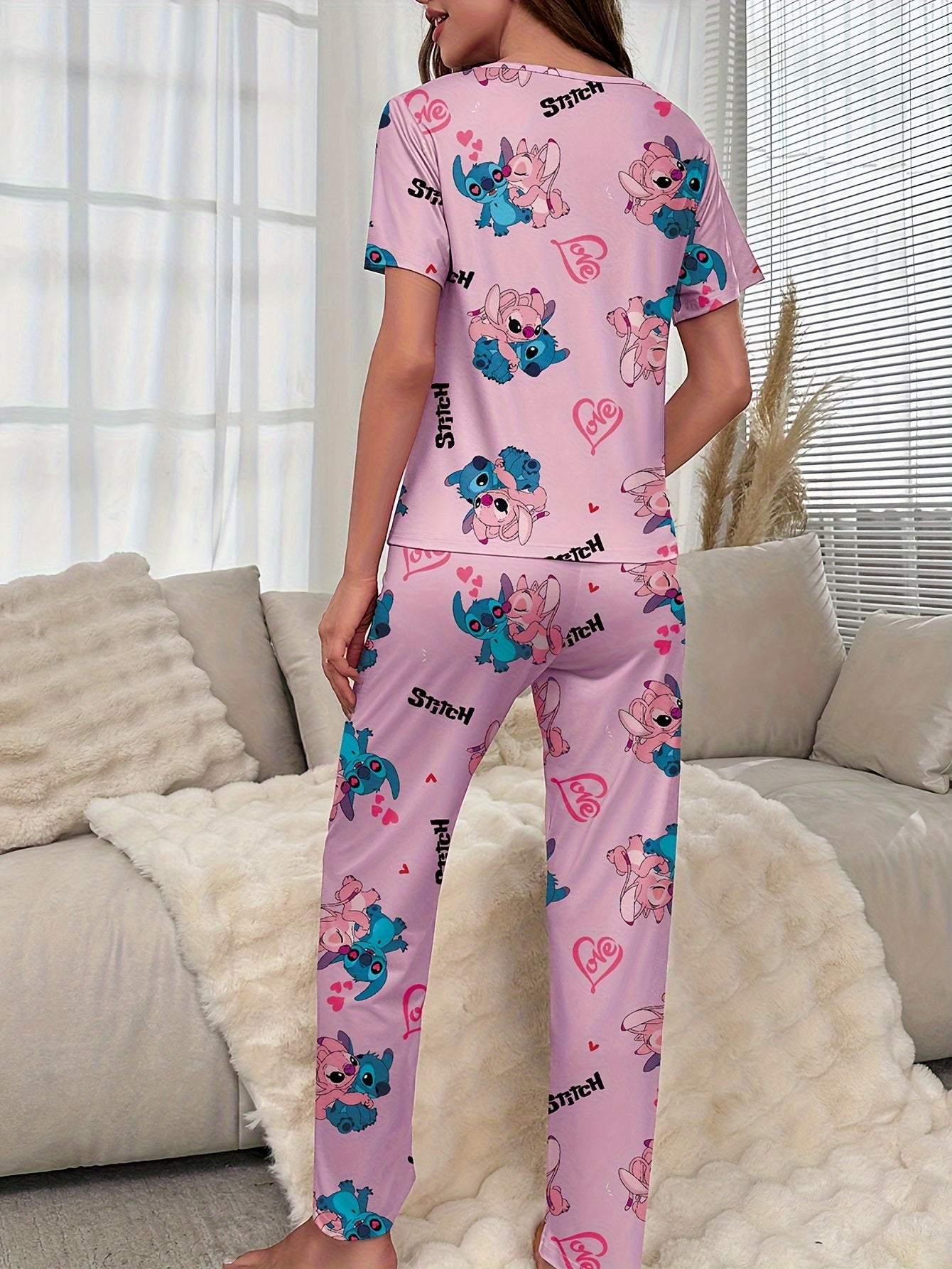 mrs. set stretch polyester fabric full Cute printed pajama set