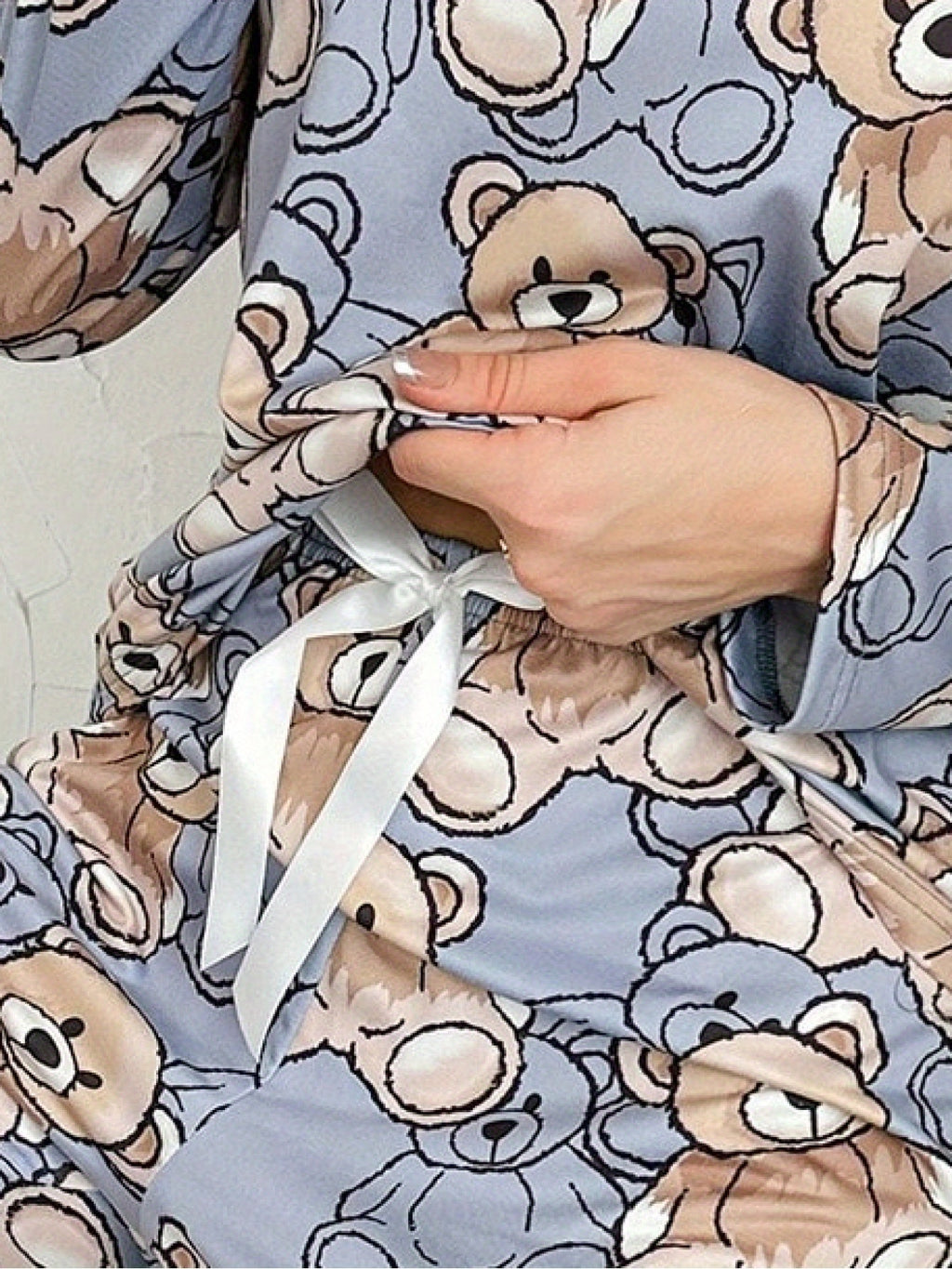 3 Sets of 6pcs, Women'S Casual Polyester Tricolor Long-Sleeved Top, Long Pants Pajama Set with Eye Mask, Doughnut, Doll Bear, Moon And Star Print, Fabric, Long-Sleeved Top with Trousers, Comfortable Home Casual Loungewear Can Be Worn Outs