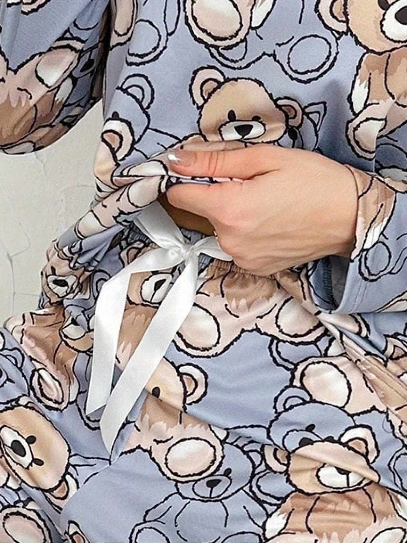 3 Sets of 6pcs, Women'S Casual Polyester Tricolor Long-Sleeved Top, Long Pants Pajama Set with Eye Mask, Doughnut, Doll Bear, Moon And Star Print, Fabric, Long-Sleeved Top with Trousers, Comfortable Home Casual Loungewear Can Be Worn Outs