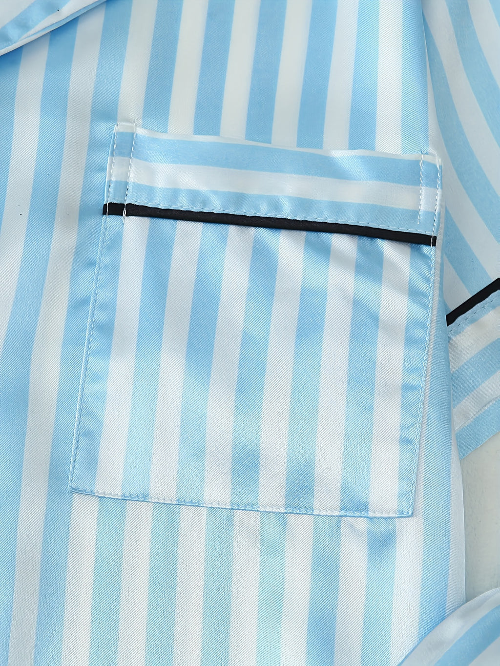 [2-Piece Satin Pajama Set] Satin Two-Piece Women's Pajama Set | Autumn Short Sleeve Hemmed Collar Top and Bow Trousers Striped