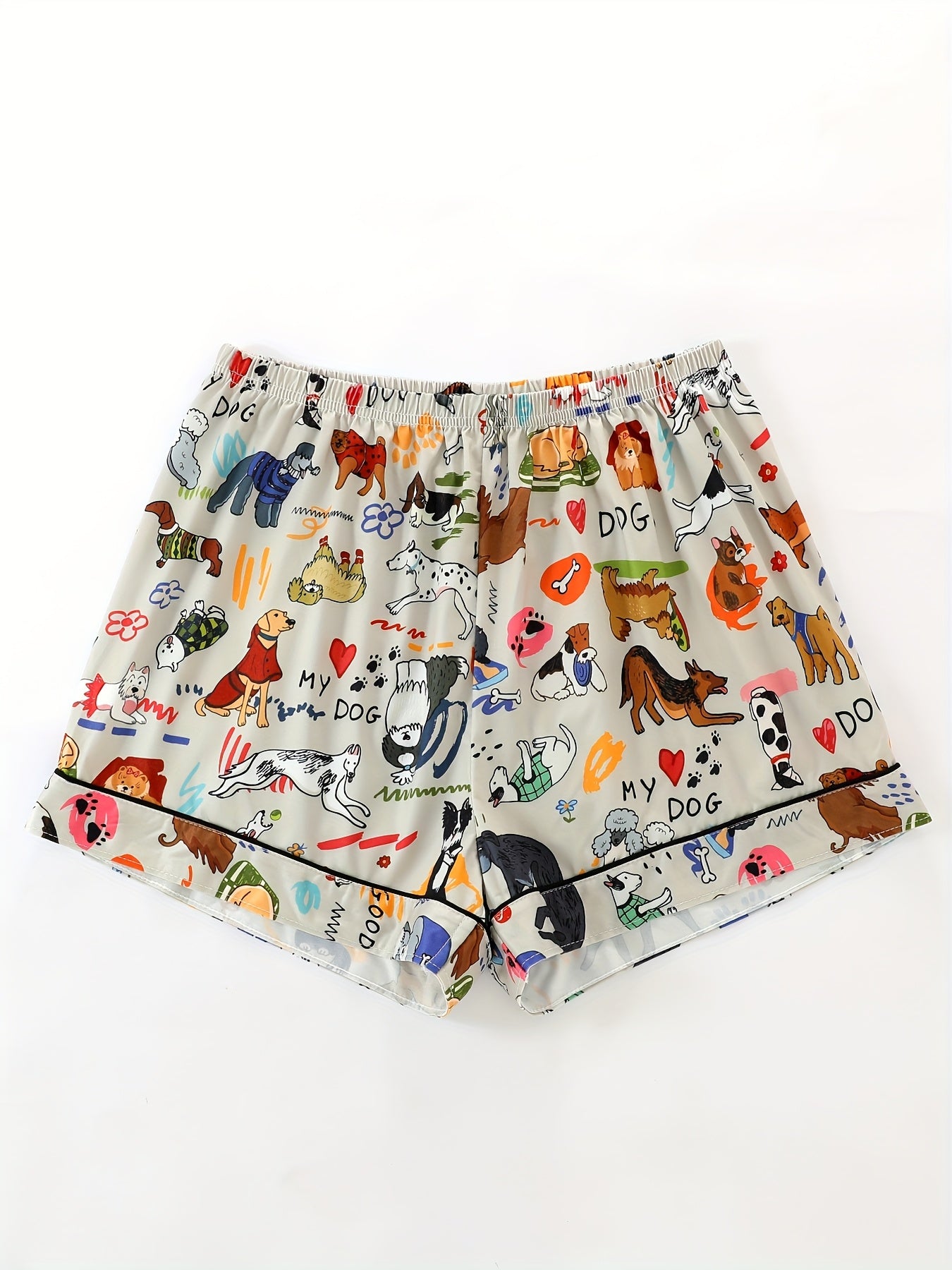 Women'S Pajama Set with Animal Print - Short Sleeve Button-Up Shirt & Loose Elastic Shorts, Cool Summer Wear, Casual All-Season Sleepwear and Loungewear, Polyester Fabric, Cute Pajamas